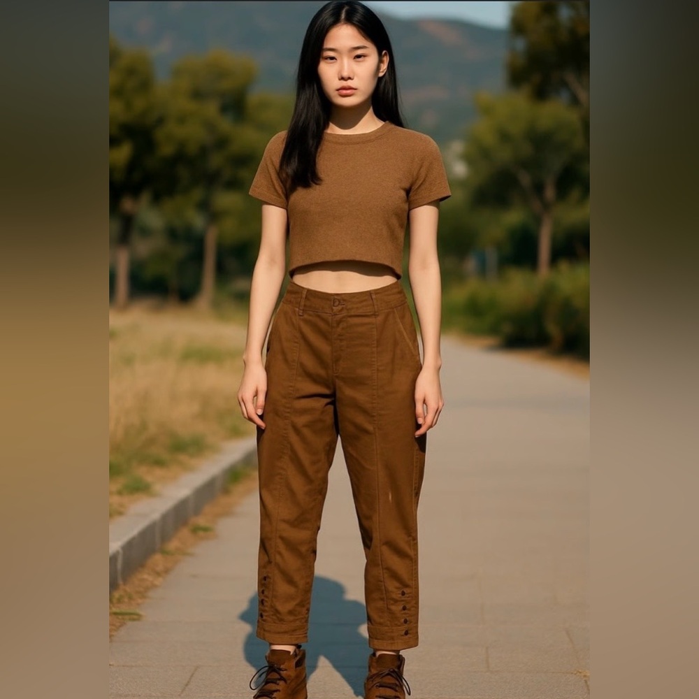 ULLA JOHNSON High Waisted Carmen Tapered Button Leg Marigold Brown Pants